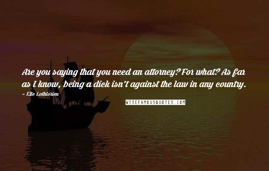 Elle Lothlorien Quotes: Are you saying that you need an attorney? For what? As far as I know, being a dick isn't against the law in any country.