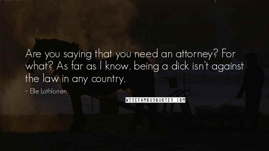 Elle Lothlorien Quotes: Are you saying that you need an attorney? For what? As far as I know, being a dick isn't against the law in any country.