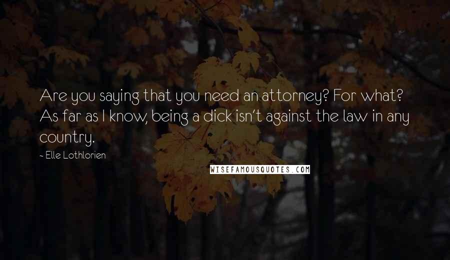 Elle Lothlorien Quotes: Are you saying that you need an attorney? For what? As far as I know, being a dick isn't against the law in any country.