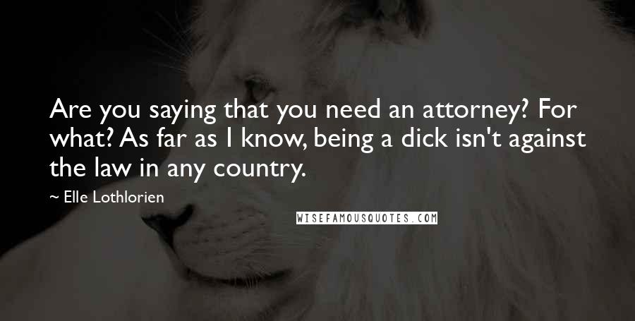 Elle Lothlorien Quotes: Are you saying that you need an attorney? For what? As far as I know, being a dick isn't against the law in any country.