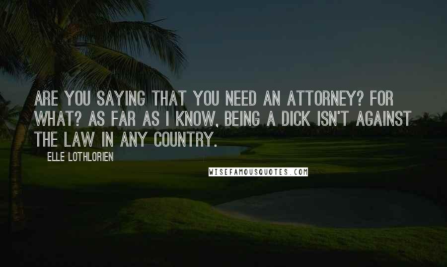 Elle Lothlorien Quotes: Are you saying that you need an attorney? For what? As far as I know, being a dick isn't against the law in any country.
