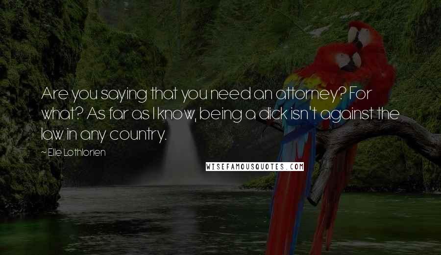Elle Lothlorien Quotes: Are you saying that you need an attorney? For what? As far as I know, being a dick isn't against the law in any country.