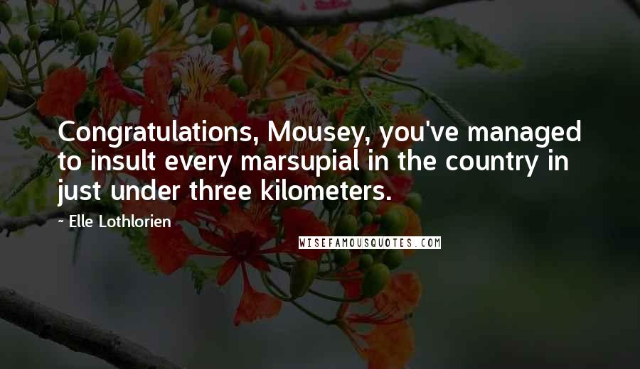 Elle Lothlorien Quotes: Congratulations, Mousey, you've managed to insult every marsupial in the country in just under three kilometers.