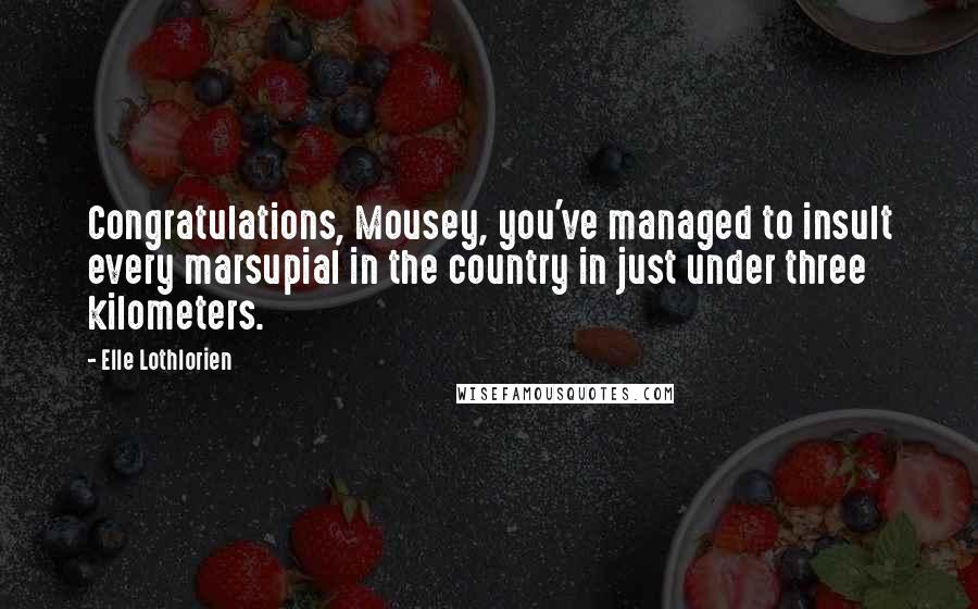 Elle Lothlorien Quotes: Congratulations, Mousey, you've managed to insult every marsupial in the country in just under three kilometers.