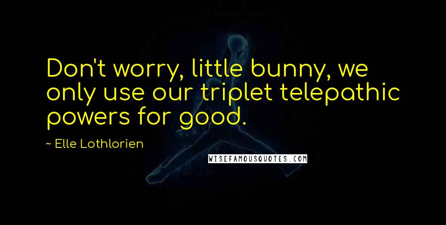 Elle Lothlorien Quotes: Don't worry, little bunny, we only use our triplet telepathic powers for good.