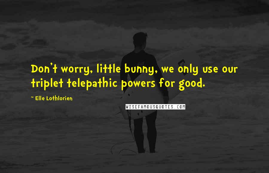 Elle Lothlorien Quotes: Don't worry, little bunny, we only use our triplet telepathic powers for good.