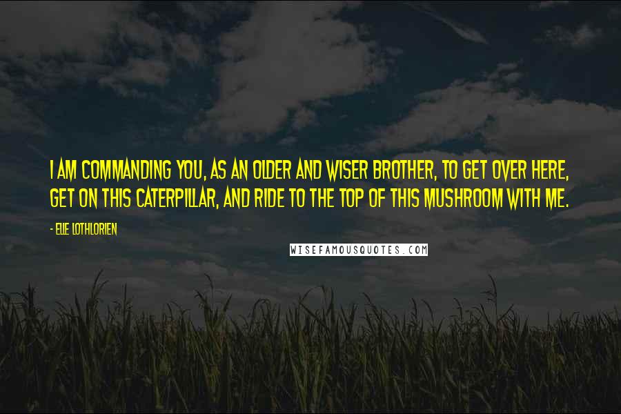 Elle Lothlorien Quotes: I am commanding you, as an older and wiser brother, to get over here, get on this caterpillar, and ride to the top of this mushroom with me.