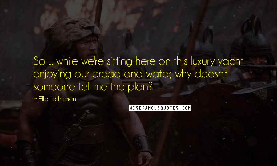 Elle Lothlorien Quotes: So ... while we're sitting here on this luxury yacht enjoying our bread and water, why doesn't someone tell me the plan?