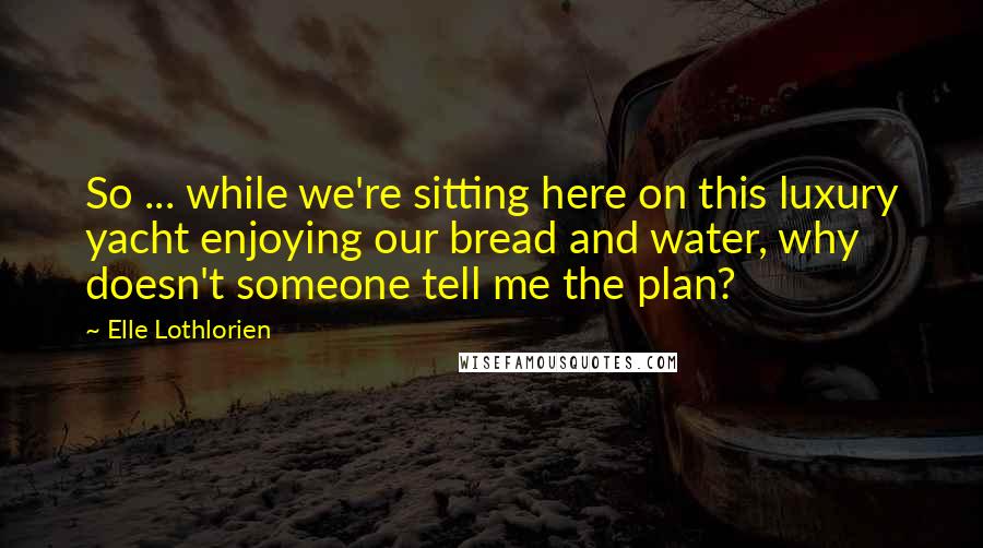 Elle Lothlorien Quotes: So ... while we're sitting here on this luxury yacht enjoying our bread and water, why doesn't someone tell me the plan?