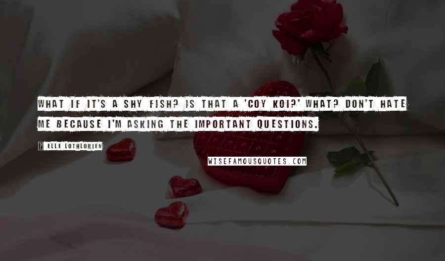 Elle Lothlorien Quotes: What if it's a shy fish? Is that a 'coy koi?' What? Don't hate me because I'm asking the important questions.