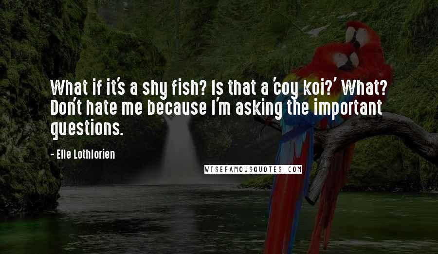 Elle Lothlorien Quotes: What if it's a shy fish? Is that a 'coy koi?' What? Don't hate me because I'm asking the important questions.