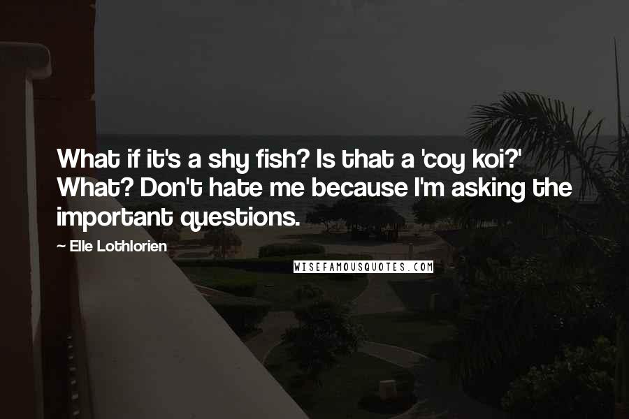 Elle Lothlorien Quotes: What if it's a shy fish? Is that a 'coy koi?' What? Don't hate me because I'm asking the important questions.