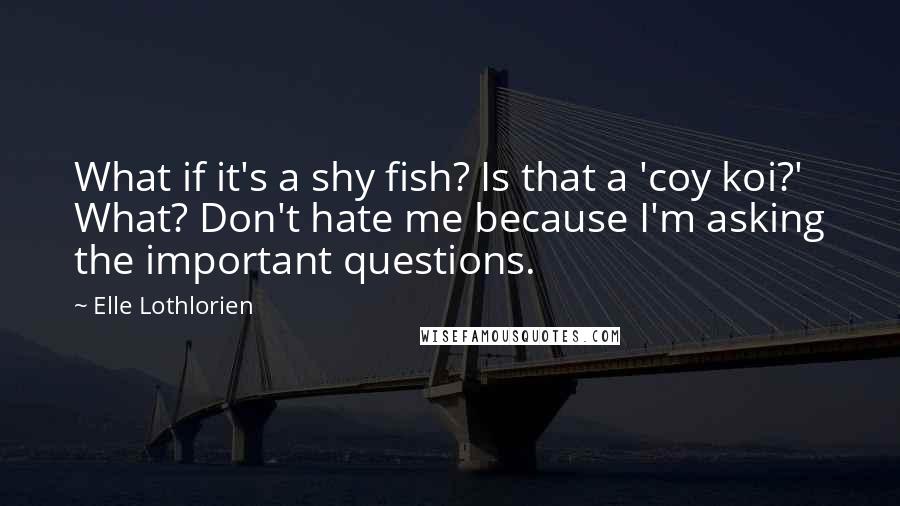 Elle Lothlorien Quotes: What if it's a shy fish? Is that a 'coy koi?' What? Don't hate me because I'm asking the important questions.