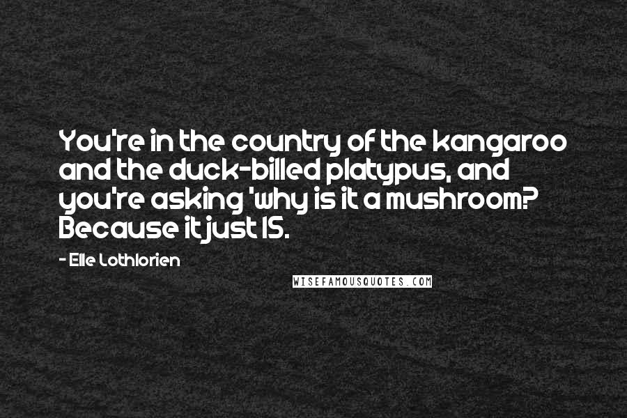 Elle Lothlorien Quotes: You're in the country of the kangaroo and the duck-billed platypus, and you're asking 'why is it a mushroom? Because it just IS.