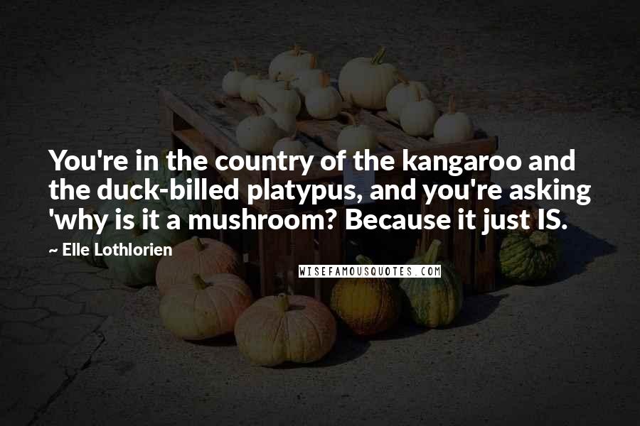Elle Lothlorien Quotes: You're in the country of the kangaroo and the duck-billed platypus, and you're asking 'why is it a mushroom? Because it just IS.