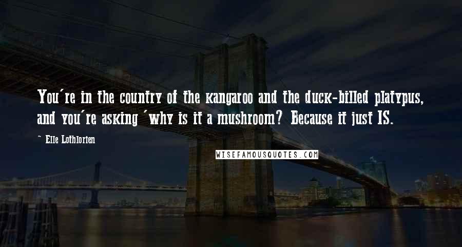 Elle Lothlorien Quotes: You're in the country of the kangaroo and the duck-billed platypus, and you're asking 'why is it a mushroom? Because it just IS.