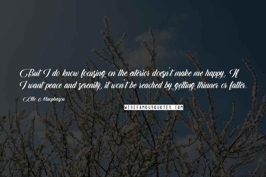 Elle Macpherson Quotes: But I do know focusing on the exterior doesn't make me happy. If I want peace and serenity, it won't be reached by getting thinner or fatter.