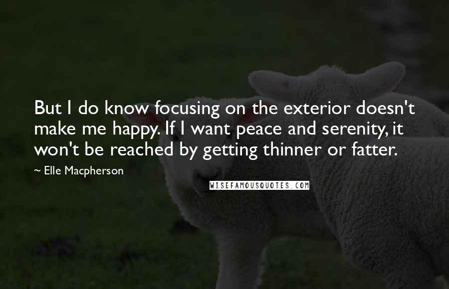 Elle Macpherson Quotes: But I do know focusing on the exterior doesn't make me happy. If I want peace and serenity, it won't be reached by getting thinner or fatter.