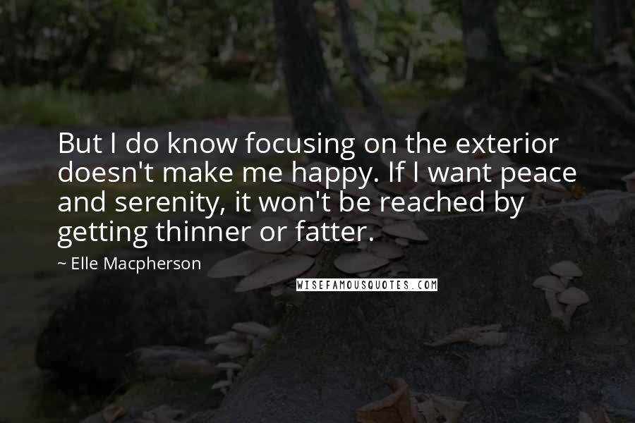 Elle Macpherson Quotes: But I do know focusing on the exterior doesn't make me happy. If I want peace and serenity, it won't be reached by getting thinner or fatter.