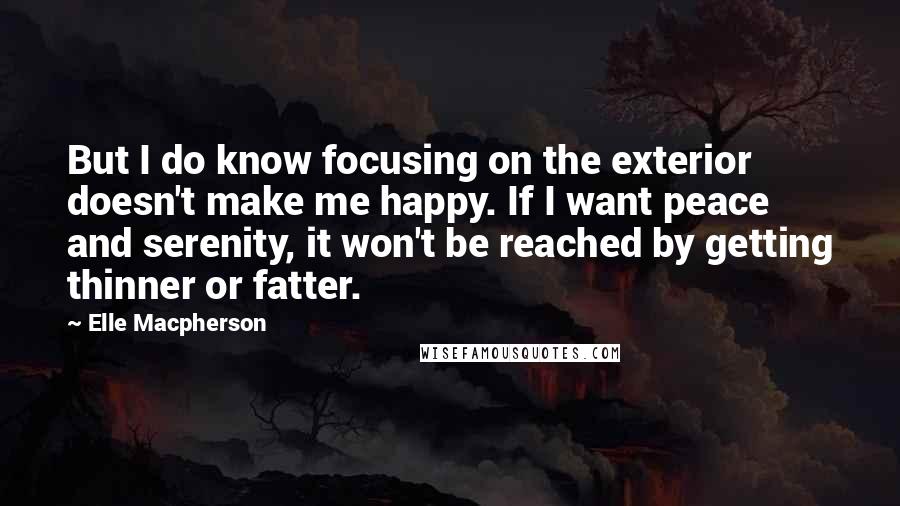 Elle Macpherson Quotes: But I do know focusing on the exterior doesn't make me happy. If I want peace and serenity, it won't be reached by getting thinner or fatter.