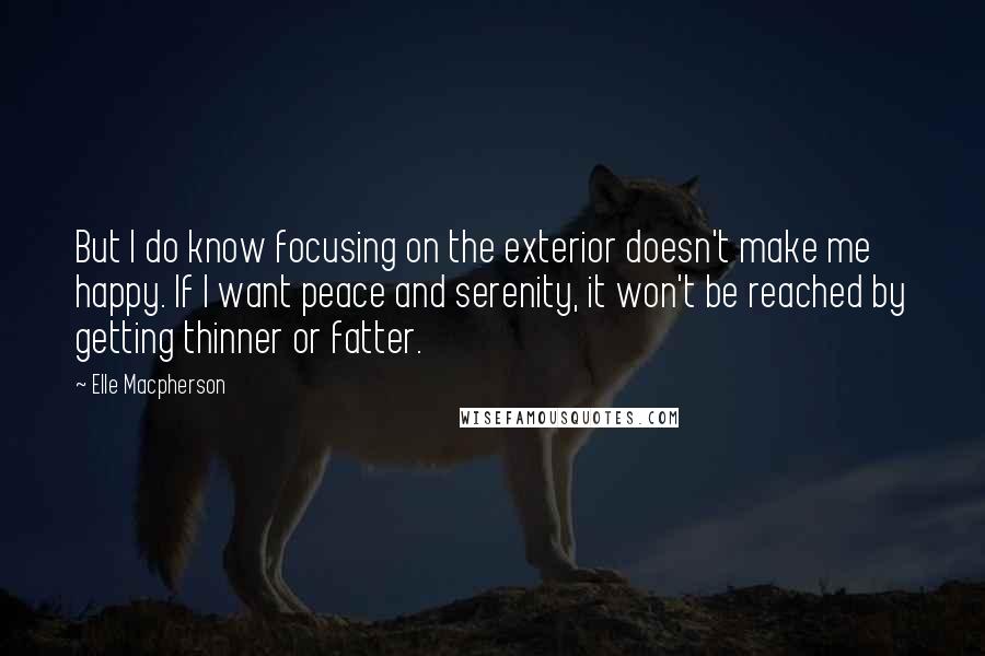 Elle Macpherson Quotes: But I do know focusing on the exterior doesn't make me happy. If I want peace and serenity, it won't be reached by getting thinner or fatter.