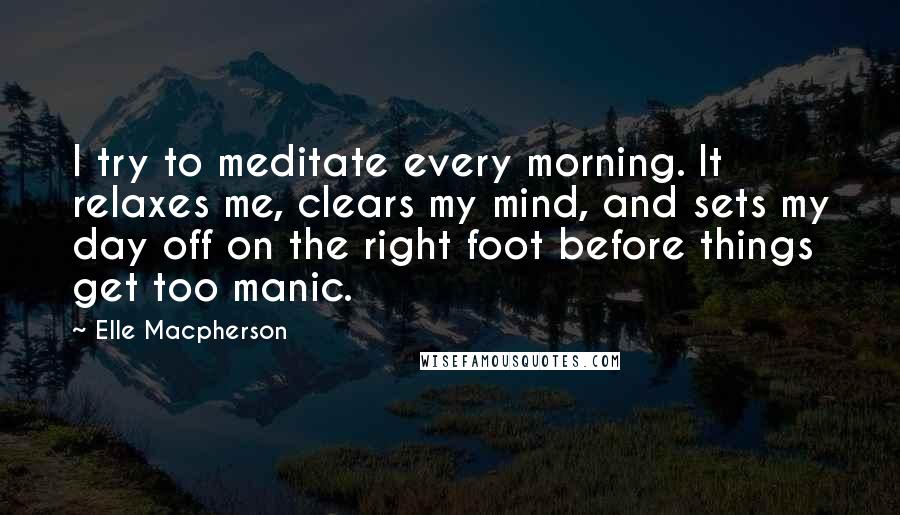 Elle Macpherson Quotes: I try to meditate every morning. It relaxes me, clears my mind, and sets my day off on the right foot before things get too manic.