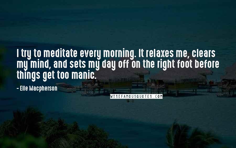 Elle Macpherson Quotes: I try to meditate every morning. It relaxes me, clears my mind, and sets my day off on the right foot before things get too manic.