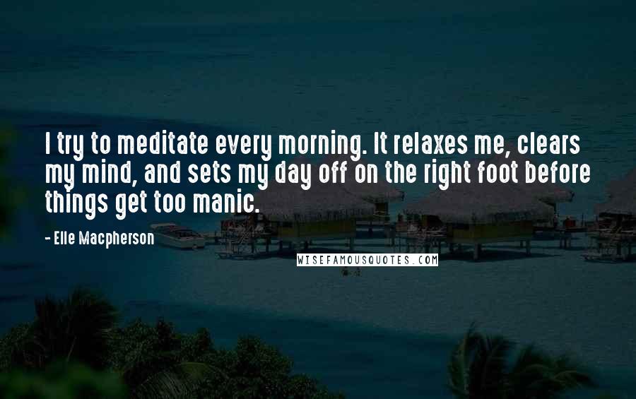 Elle Macpherson Quotes: I try to meditate every morning. It relaxes me, clears my mind, and sets my day off on the right foot before things get too manic.