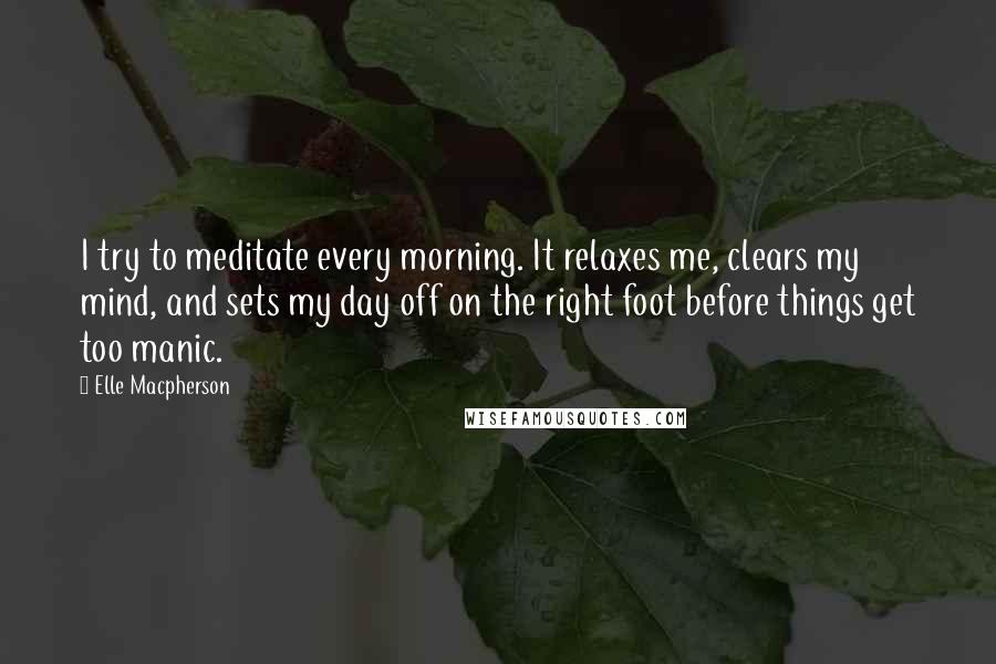 Elle Macpherson Quotes: I try to meditate every morning. It relaxes me, clears my mind, and sets my day off on the right foot before things get too manic.