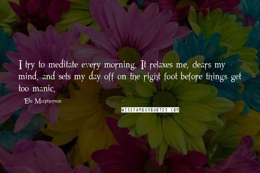 Elle Macpherson Quotes: I try to meditate every morning. It relaxes me, clears my mind, and sets my day off on the right foot before things get too manic.