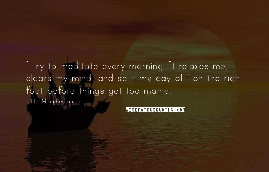 Elle Macpherson Quotes: I try to meditate every morning. It relaxes me, clears my mind, and sets my day off on the right foot before things get too manic.