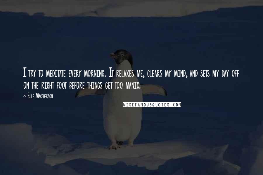 Elle Macpherson Quotes: I try to meditate every morning. It relaxes me, clears my mind, and sets my day off on the right foot before things get too manic.