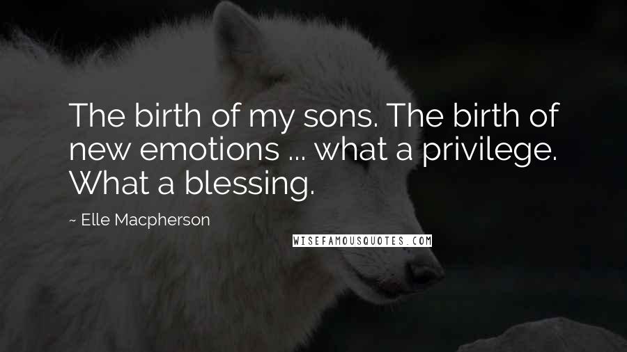 Elle Macpherson Quotes: The birth of my sons. The birth of new emotions ... what a privilege. What a blessing.