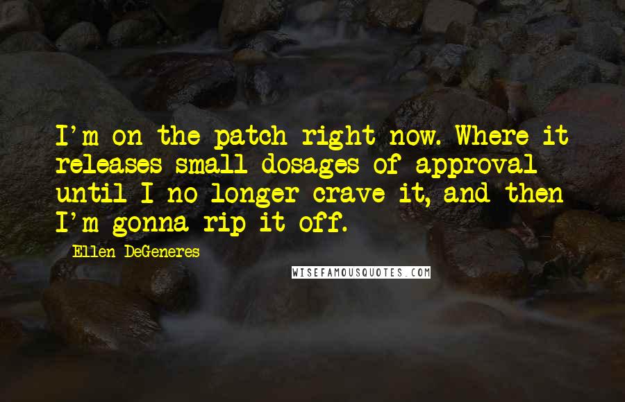 Ellen DeGeneres Quotes: I'm on the patch right now. Where it releases small dosages of approval until I no longer crave it, and then I'm gonna rip it off.