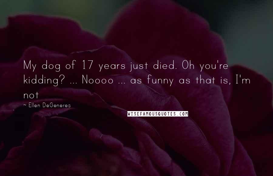 Ellen DeGeneres Quotes: My dog of 17 years just died. Oh you're kidding? ... Noooo ... as funny as that is, I'm not