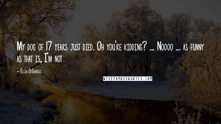 Ellen DeGeneres Quotes: My dog of 17 years just died. Oh you're kidding? ... Noooo ... as funny as that is, I'm not