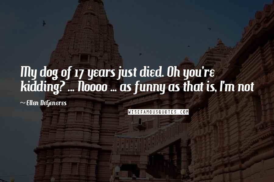 Ellen DeGeneres Quotes: My dog of 17 years just died. Oh you're kidding? ... Noooo ... as funny as that is, I'm not