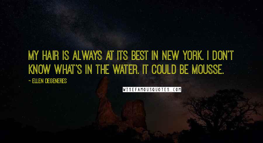 Ellen DeGeneres Quotes: My hair is always at its best in New York. I don't know what's in the water. It could be mousse.