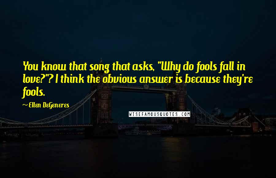 Ellen DeGeneres Quotes: You know that song that asks, "Why do fools fall in love?"? I think the obvious answer is because they're fools.