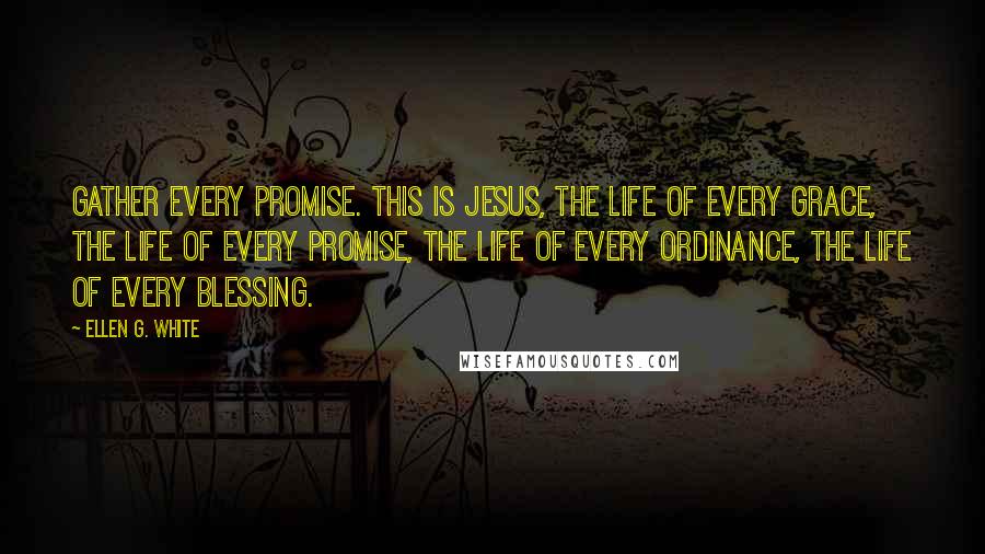 Ellen G. White Quotes: Gather every promise. This is Jesus, the life of every grace, the life of every promise, the life of every ordinance, the life of every blessing.