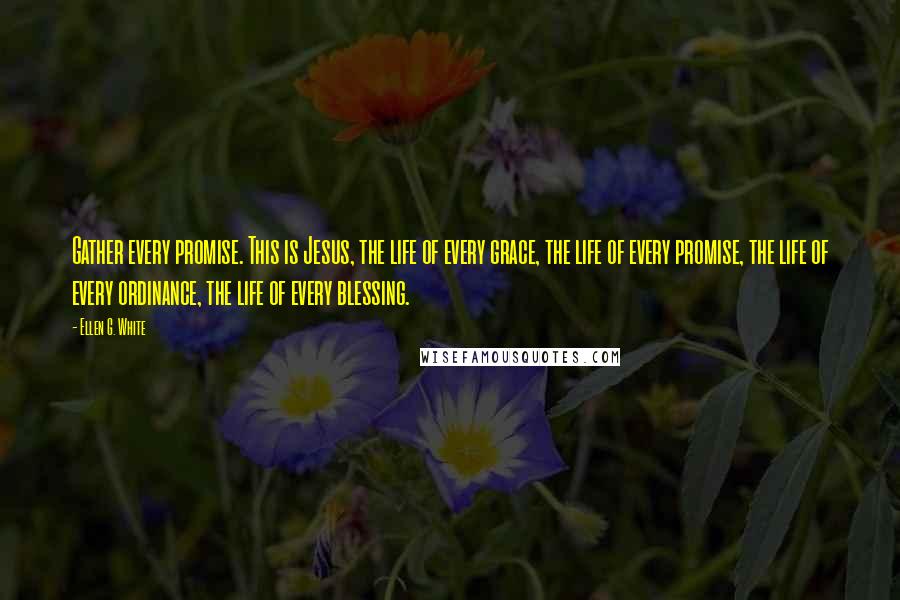 Ellen G. White Quotes: Gather every promise. This is Jesus, the life of every grace, the life of every promise, the life of every ordinance, the life of every blessing.