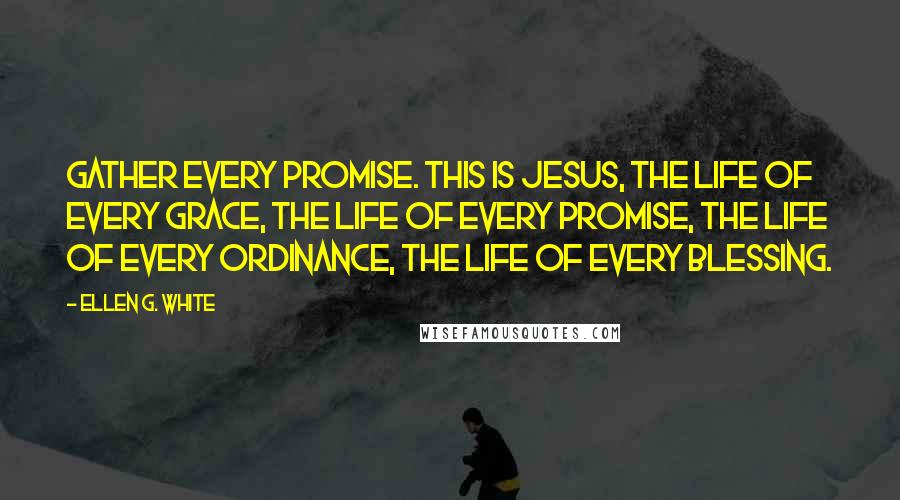 Ellen G. White Quotes: Gather every promise. This is Jesus, the life of every grace, the life of every promise, the life of every ordinance, the life of every blessing.