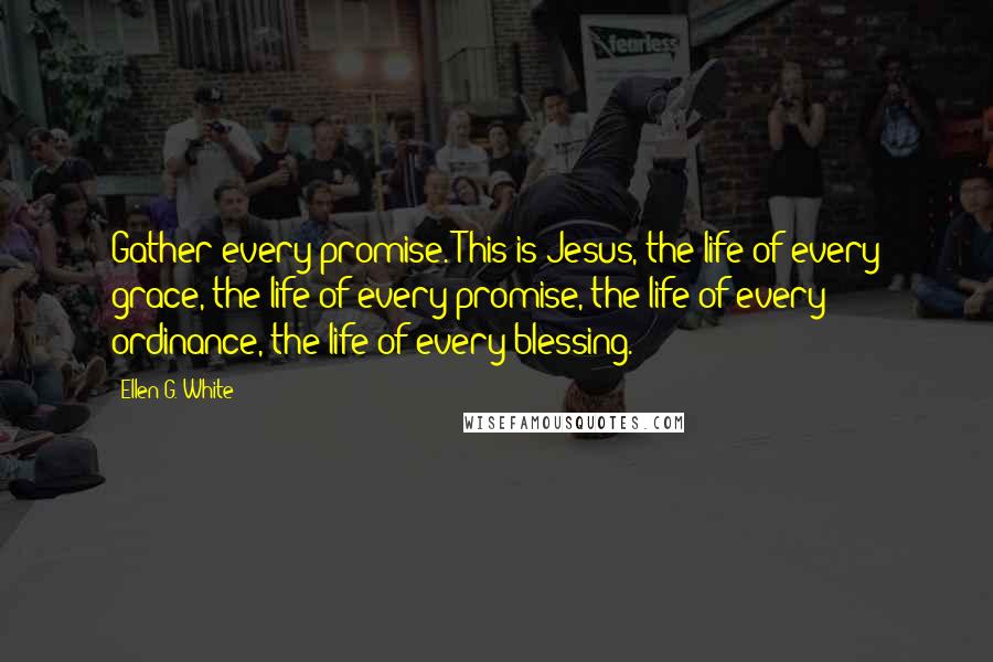 Ellen G. White Quotes: Gather every promise. This is Jesus, the life of every grace, the life of every promise, the life of every ordinance, the life of every blessing.