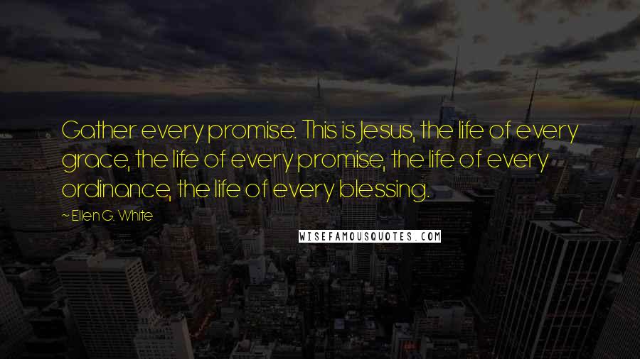 Ellen G. White Quotes: Gather every promise. This is Jesus, the life of every grace, the life of every promise, the life of every ordinance, the life of every blessing.