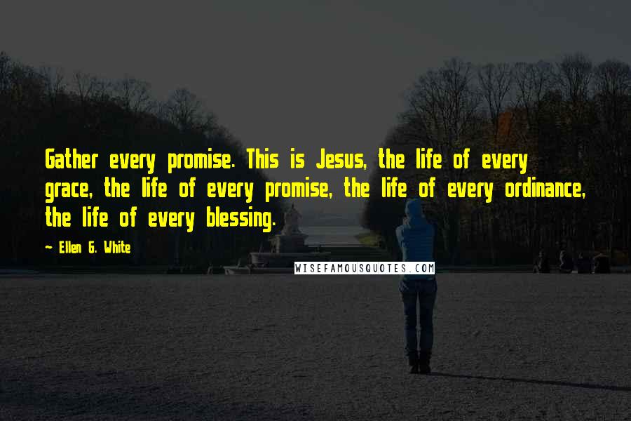 Ellen G. White Quotes: Gather every promise. This is Jesus, the life of every grace, the life of every promise, the life of every ordinance, the life of every blessing.