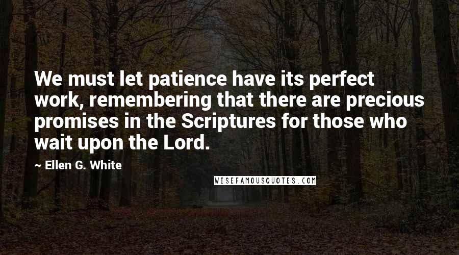 Ellen G. White Quotes: We must let patience have its perfect work, remembering that there are precious promises in the Scriptures for those who wait upon the Lord.