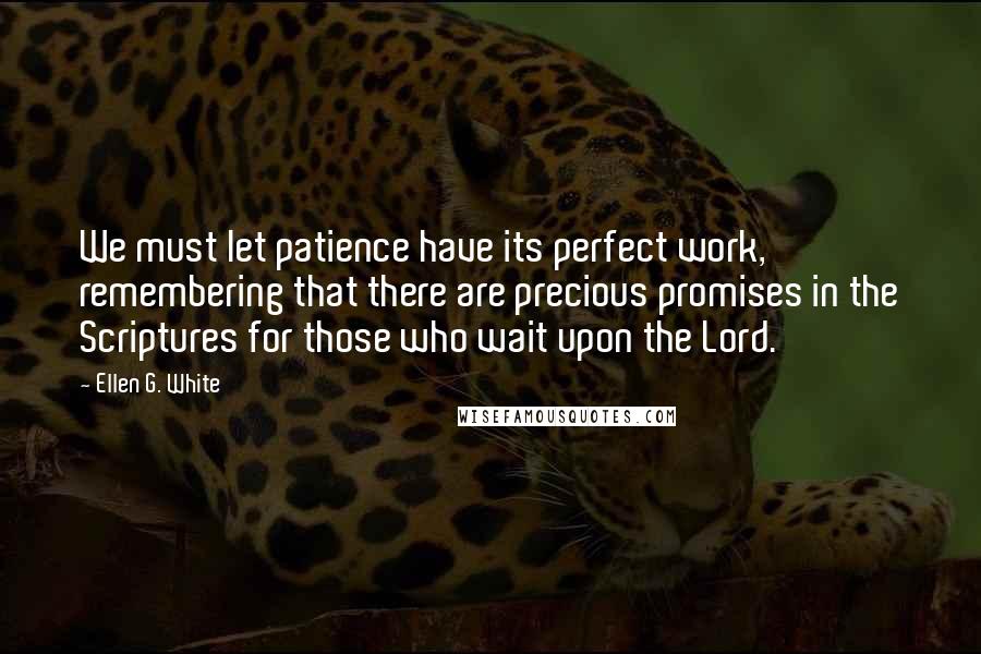 Ellen G. White Quotes: We must let patience have its perfect work, remembering that there are precious promises in the Scriptures for those who wait upon the Lord.