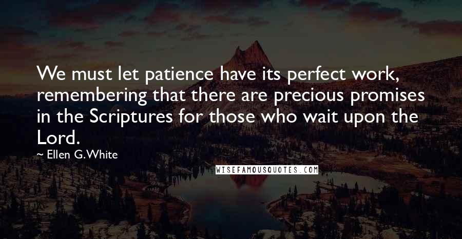 Ellen G. White Quotes: We must let patience have its perfect work, remembering that there are precious promises in the Scriptures for those who wait upon the Lord.