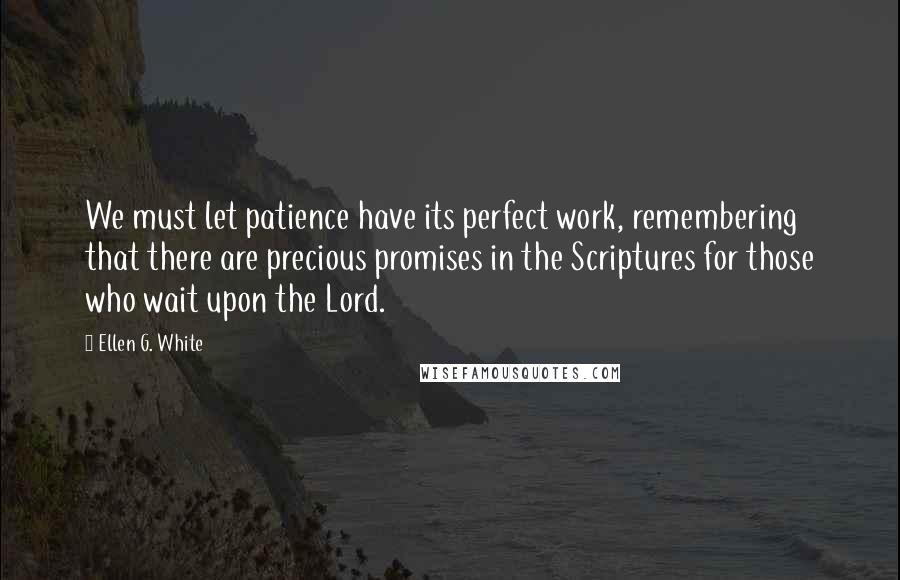 Ellen G. White Quotes: We must let patience have its perfect work, remembering that there are precious promises in the Scriptures for those who wait upon the Lord.