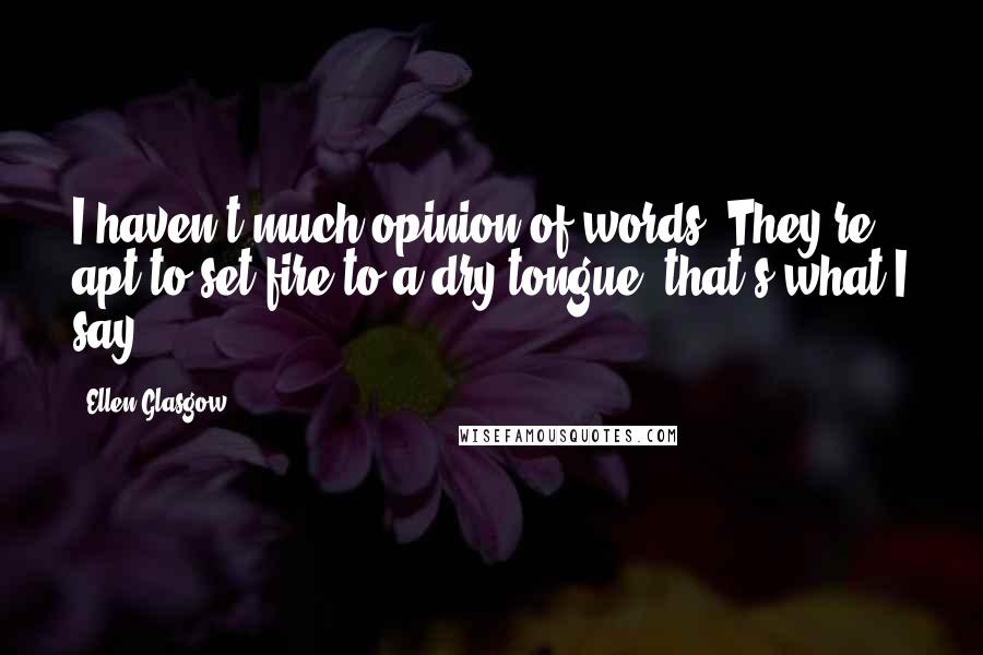 Ellen Glasgow Quotes: I haven't much opinion of words. They're apt to set fire to a dry tongue, that's what I say.